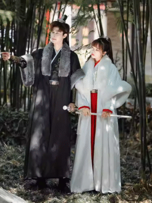 women's hanfu fur coat with fur collar